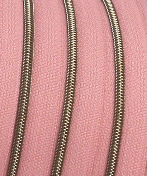 Endlosreißverschluss metallisiert schmal dusty rose/messing-antik (1m)